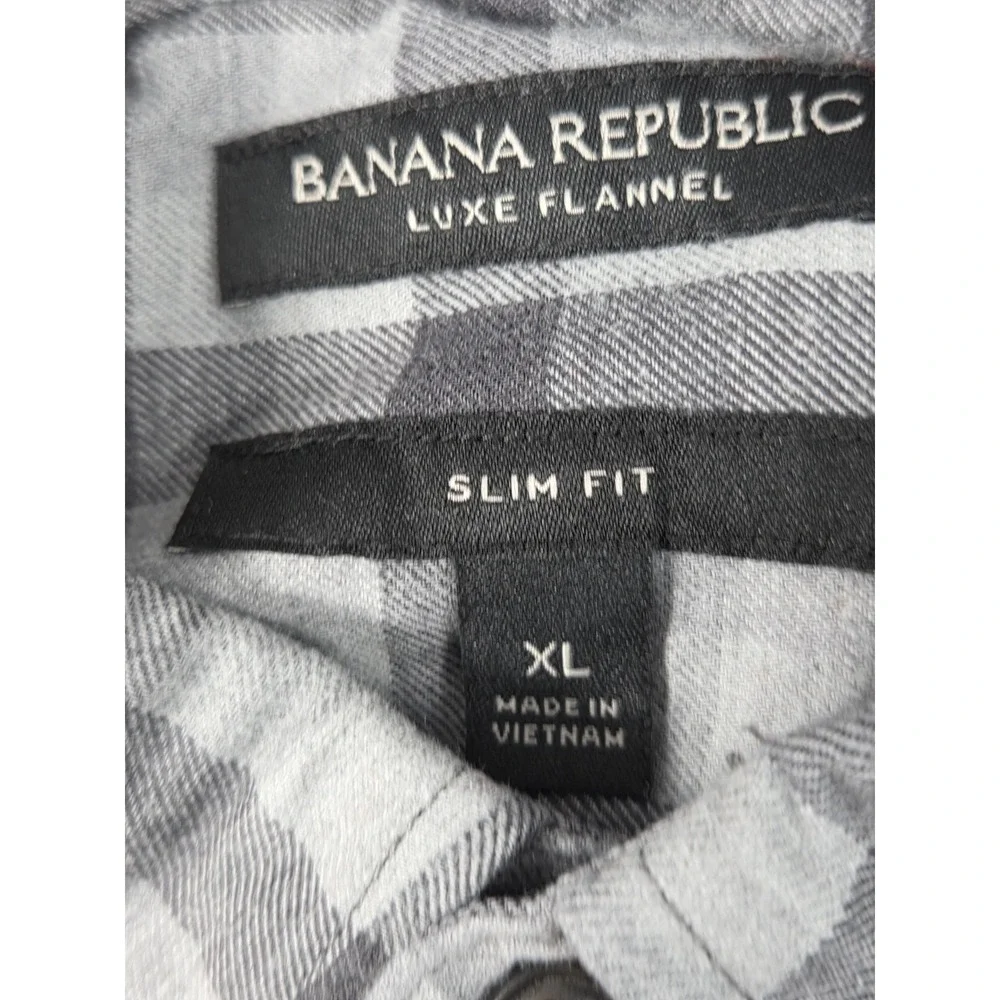 Banana‎ Republic Luxe Flannel Slim Fit Button Down Gray Check Mens XL Comfort